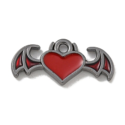 Черный Цвет Металла Стойки обшивки сплава эмали подвески, без свинца и без кадмия, сердце с крыльями, металлический черный , 9.5x20x2 мм, отверстие : 1.6 мм