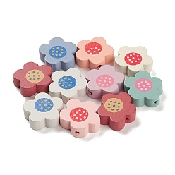 Mixed Color Spray Painted Natural Maple Wood Beads, Flower, Mixed Color, 18x19x6mm, Hole: 2mm, about 549pcs/500g