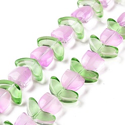 Pearl Pink Transparent Glass Beads Strands, Tulip, Pearl Pink, 6.5~9x9~14x4~5.5mm, Hole: 1mm, about 29pcs/strand, 15.71''(39.9cm)