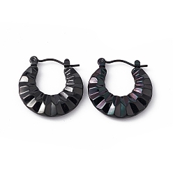 Electrophoresis Black 304 Серьги-кольца в форме круассана из нержавеющей стали для женщин, ионное покрытие (IP), электрофорез черный, 21x20.5x4 мм, штифты : 0.7 мм