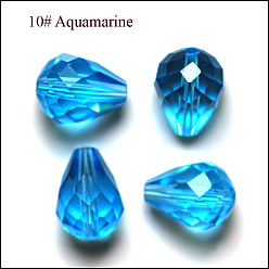 Deep Sky Blue Imitation Austrian Crystal Beads, Grade AAA, Faceted, Drop, Deep Sky Blue, 8x10mm, Hole: 0.9~1mm