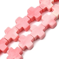 Pink Нити синтетических бусин, окрашенных в коралловый цвет, крестик, розовые, 9x9x4 мм, отверстие : 1 мм, около 35 шт / нитка, 12.40'' (31.5 см)