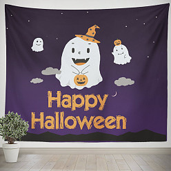 Indigo Halloween Theme Pumpkin Pattern Polyester Wall Hanging Tapestry, for Bedroom Living Room Decoration, Rectangle, Indigo, 1300x1500mm