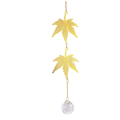 Leaf Iron Big Pendant Decorations, K9 Crystal Glass Hanging Sun Catchers, with Brass Findings, for Garden, Wedding, Lighting Ornament, Maple Leaf, Leaf, 480mm