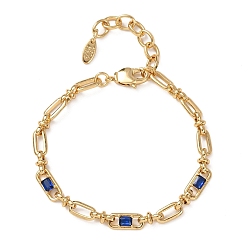 Синий Браслеты-цепочки из овальной латуни с микропаве из кубического циркония, украшенные скрепками, для женщин., реальный 18 k позолоченный, без кадмия и без свинца, стойки покрытие, долговечный, синие, 6.69 дюйм (17 см)