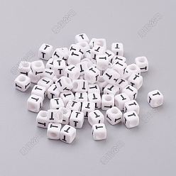 Letter T Акриловые бусины с горизонтальными отверстиями, с эмалью, кубические, Письмо T, 6x6x6 мм, отверстие : 3.2 мм