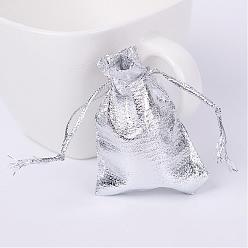 Серебро Прямоугольник органза сумки, сумки на шнурках, партия свадебное печенье конфеты ювелирные изделия сумки, серебряные, 12x10 см