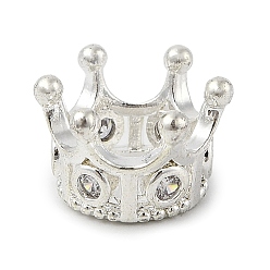 Серебро Латунные микро проложить Цирконий Европейский бисером, корона, бусины с большим отверстием, без свинца и без кадмия, серебряные, 7x11.5x10 мм, отверстие : 6.5 мм