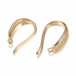 Golden Brass Micro Pave Cubic Zirconia Earring Hooks, with Horizontal Loop, Golden, 15x9x3mm, 9 Gauge, Hole: 0.5mm