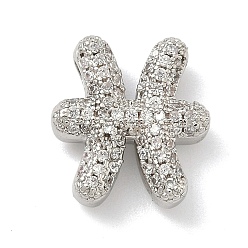 Рыбы Подвески из латуни с микропаве из прозрачных кубических цирконий в виде двенадцати созвездий, без кадмия и без свинца, долговечный, стойки покрытие, платина, Рыбы, 14x13x5 мм, отверстие : 3x2 мм