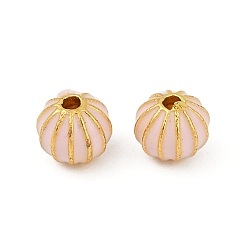 Pink Латунь эмаль бисера, круглые, матовый золотой цвет, розовые, 6x6 мм, отверстие : 1.2 мм