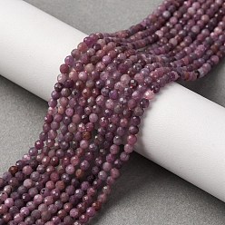 Рубин Натуральные рубиновые бисерные пряди, граненые, круглые, 3 мм, отверстие : 0.5 мм, около 124 шт / нитка, 15.16 дюйм (38.5 см)