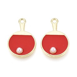 (123L) Белый крем непрозрачный блеск Подвески из сплава эмали и искусственного жемчуга, ракетки для настольного тенниса подвески, золотые, огнеупорный кирпич, 23x15x3.5 мм, отверстие : 1.8 мм