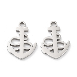 Stainless Steel Color 316 Surgical Stainless Steel Charms, Laser Cut, Manual Polishing, Anchor Charms, Stainless Steel Color, 15x11x1mm, Hole: 1.6mm