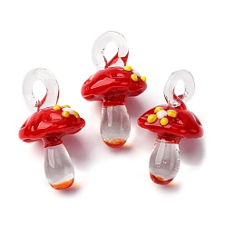 Красный Подвески лэмпворк ручной работы, неровный, гриб, красные, 24.5~29.5x15~18.5 мм, отверстие : 2~5 мм