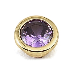 Medium Purple Brass Pave Cubic Zirconia Cabochons, Flat Round, Faceted, Pointed Back, Rack Plating, Long-Lasting Plated, Cadmium Free & Lead Free, Real 18K Gold Plated, Medium Purple, 5x2.5mm