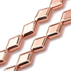 Гальванический Розовый Золотой Стеклянные бусины с гальваническим покрытием , ромб, покрытием из розового золота, 15x10.5x5 мм, отверстие : 1 мм, около 27 шт / нитка, 15.12'' (38.4 см)