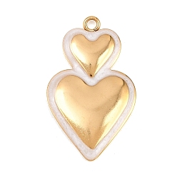 Сердце 304 нержавеющей стальной эмали подвески, золотые, двойные сердечные прелести, 34x20x2.5 мм, отверстие : 2 мм
