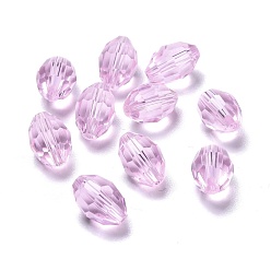 Бледно-Розовый Стекло имитация австрийских хрустальных бусин, граненые, овальные, розовый жемчуг, 15x9 мм, отверстие : 0.8~1.4 мм