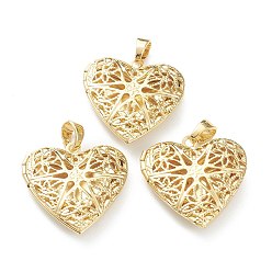 Real 18K Gold Plated Brass Locket Pendants, Hollow Heart, Real 18K Gold Plated, 26x25.5x7mm, Hole: 5.5x4mm