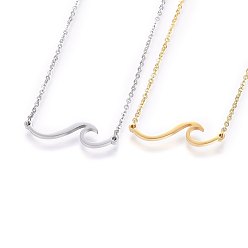 Mixed Color 304 Stainless Steel Pendant Necklaces, with Cable Chains and Lobster Claw Clasps, Wave, Mixed Color, 18.11 inch(46cm), 1.5mm