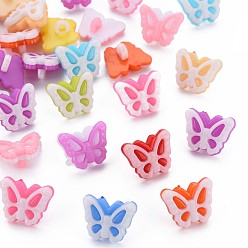 Mixed Color 1-Hole Plastic Buttons, Butterfly, Mixed Color, 12x15x7.5mm, Hole: 2.5mm