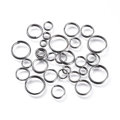 Черный Цвет Металла Железные разрезные кольца, кольца с двойной петлей, металлический черный , 4~10x1.4 мм, внутренний диаметр: 3.3~8.6 мм, Около 5316 шт / 500 г