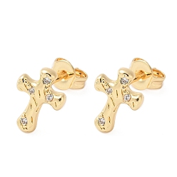 Золотой Серьги-гвоздики из латунного микро-паве, крестик, золотые, 10x7.5 мм