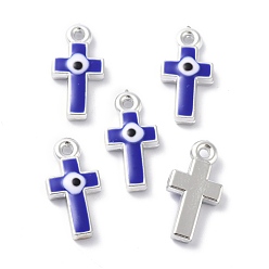 Blue CCB Plastic Enamel Pendants, Cross with Evil Eye, Blue, 21.5x11x4mm, Hole: 1.6mm