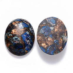 Blue Assembled Synthetic Imperial Jasper and Bronzite  Cabochons, Dyed, Oval, Blue, 40x30x7.5~8.5mm
