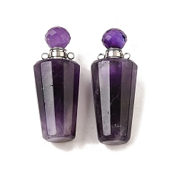 Аметист Кулоны для духов из натурального аметиста, с 304 фурнитурой из нержавеющей стали, граненые, амулеты бутылка, цвет нержавеющей стали, 45~46x18 мм, отверстие : 1.9 мм