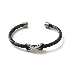 Gunmetal & Stainless Steel Color 304 Stainless Steel Infinity Beaded Twist Rope Open Cuff Bangle for Women, Gunmetal & Stainless Steel Color, Inner Diameter: 2 inch(5cm)