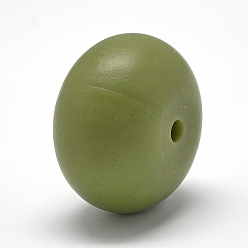 Dark Olive Green Food Grade Eco-Friendly Silicone Beads, Chewing Beads For Teethers, DIY Nursing Necklaces Making, Rondelle, Dark Olive Green, 14x8mm, Hole: 3mm