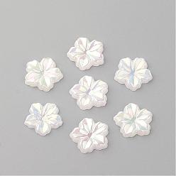 White Acrylic Cabochons, AB Color Plated, Flower, White, 12.5x13x2mm