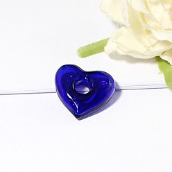 Bleu Foncé Pendentif bouteille de parfum au chalumeau fait à la main, carré et coeur, bleu foncé, 22x25mm