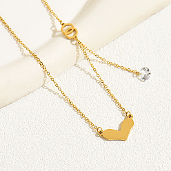 Golden Stainless Steel Heart Pendant Necklace for Women, Golden, 17.32 inch(44cm)