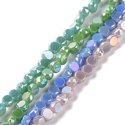 Mixed Color Electroplate Glass Beads Strands, AB Color Plated, Faceted, Flat Round, Mixed Color, 4.5x3mm, Hole: 1mm, about 145~150pcs/strand, 22.83''(58cm)