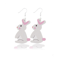 WhiteSmoke Imitation Leather Rabbit Dangle Earrings, Easter Theme Jewelry for Women, WhiteSmoke, 70x35mm