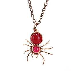 Red Jasper Natural Red Jasper Spider Pendant Necklaces, with Red Copper Brass Chains, 20.87 inch(53cm)