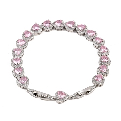 Pink Теннисные браслеты из платиновой латуни с микропаве из кубических цирконий, браслеты для женщин, сердце, с группы часы застежками, долговечный, розовые, 8-7/8 дюйм (22.5 см)