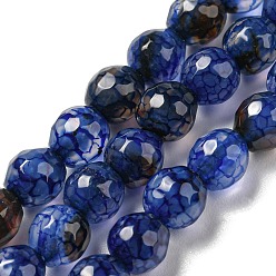 Dark Blue Natural Agate Beads Strands, Dyed & Heated, Round, Faceted, Dark Blue, 6mm, Hole: 1mm, about 62pcs/strand, 14.37~14.76 inch(36.5~37.5cm)