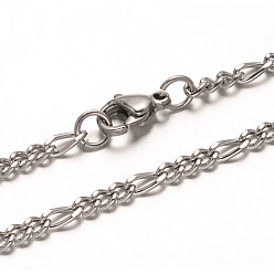Stainless Steel Color 304 Stainless Steel Figaro Chains Necklaces, with Lobster Claw Clasps, Stainless Steel Color, 29.52 inch(75cm)