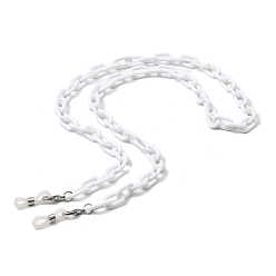 White Eyeglasses Chains, Acrylic Cable Chains Neck Strap Mask Lanyard, with Alloy Lobster Claw Clasps and Rubber Loop Ends, White, 660~670mm
