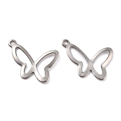Stainless Steel Color 201 Stainless Steel Pendants, Butterfly, Stainless Steel Color, 14x20x1mm, Hole: 1.4mm
