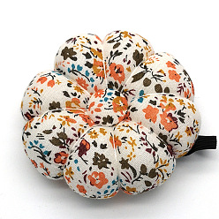 Colorful Flower Pattern Wrist Strap Pin Cushions, Pumpkin Shape Sewing Pin Cushions, for Cross Stitch Sewing Accessories, Colorful, 90mm