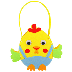 Chick Easter Theme DIY Cloth Baskets Kits, Kid's Handbag, with Plastic Pin, Yarn, and Card, for Storing Home Fruit Snack Vegetables, Children Toy, Yellow, Chick Pattern, 190x260mm
