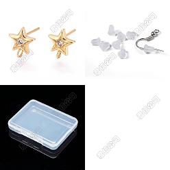 Étoile  16 Pièces de boucles d'oreilles en laiton micro pavées de zircone cubique transparente, plaqué longue durée, sans nickel, réel 18 k plaqué or, 20 pièces d'écrous d'oreille en plastique, avec boucle, étoiles, 9.2x8.1mm, Trou: 2mm, pin: 0.8 mm