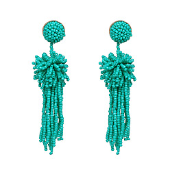 Green Boho Chic Earrings for Women - Trendy Tassel Drop Dangle Ear Studs