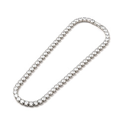 Stainless Steel Color Clear Cubic Zirconia Tennis Necklace, 304 Stainless Steel Link Chain Necklace for Women, Stainless Steel Color, Link: 6x6x5mm, 17.72 inch(45cm)