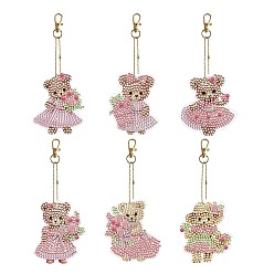 Pearl Pink 6Pcs Bear DIY Diamond Painting Keychain Kit, Including Resin Rhinestones Bag, Diamond Sticky Pen, Tray Plate and Glue Clay, Pearl Pink, Pendant: 75x60~68mm